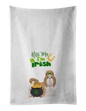 Load image into Gallery viewer, Gold and White Shih Tzu St. Patrick's Day White Kitchen Towel Set of 2 Dish Towels