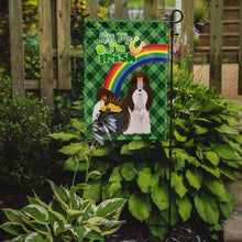 Load image into Gallery viewer, Liver and White Shih Tzu St. Patrick's Garden Flag – "Kiss Me I’m Irish" with Pot of Gold &amp; Rainbow