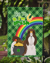Load image into Gallery viewer, Liver and White Shih Tzu St. Patrick's Garden Flag – "Kiss Me I’m Irish" with Pot of Gold &amp; Rainbow