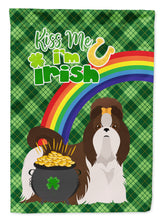 Load image into Gallery viewer, Liver and White Shih Tzu St. Patrick's Garden Flag – "Kiss Me I’m Irish" with Pot of Gold &amp; Rainbow