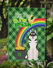 Load image into Gallery viewer, Black Siberian Husky St. Patrick's Garden Flag – "Kiss Me I’m Irish" with Pot of Gold &amp; Rainbow