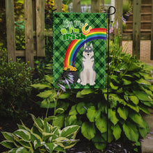 Load image into Gallery viewer, Grey Siberian Husky St. Patrick's Garden Flag – "Kiss Me I’m Irish" with Pot of Gold &amp; Rainbow