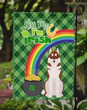 Load image into Gallery viewer, Red Siberian Husky St. Patrick's Garden Flag – "Kiss Me I’m Irish" with Pot of Gold &amp; Rainbow