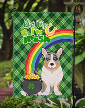 Load image into Gallery viewer, Blue Merle Cardigan Corgi St. Patrick's Garden Flag – "Kiss Me I’m Irish" with Pot of Gold &amp; Rainbow