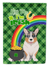 Load image into Gallery viewer, Blue Merle Cardigan Corgi St. Patrick's Garden Flag – "Kiss Me I’m Irish" with Pot of Gold &amp; Rainbow