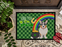 Load image into Gallery viewer, Blue Merle Cardigan Corgi St. Patrick's Day Doormat - 24x36 Decorative Floor Mat – Indoor/Outdoor Rug with Artistic Flair