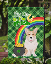 Load image into Gallery viewer, Fawn Cardigan Corgi St. Patrick's Garden Flag – "Kiss Me I’m Irish" with Pot of Gold &amp; Rainbow