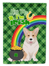 Load image into Gallery viewer, Fawn Cardigan Corgi St. Patrick's Garden Flag – "Kiss Me I’m Irish" with Pot of Gold &amp; Rainbow