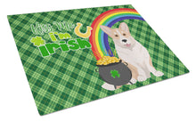 Load image into Gallery viewer, Fawn Cardigan Corgi St. Patrick's Day Glass Cutting Boards – Durable, Decorative Kitchen Art Large