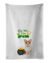 Load image into Gallery viewer, Red Cardigan Corgi St. Patrick's Day White Kitchen Towel Set of 2 Dish Towels
