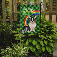 Load image into Gallery viewer, Tricolor Cardigan Corgi St. Patrick's Garden Flag – "Kiss Me I’m Irish" with Pot of Gold &amp; Rainbow