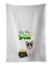 Load image into Gallery viewer, Tricolor Cardigan Corgi St. Patrick's Day White Kitchen Towel Set of 2 Dish Towels