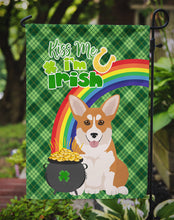 Load image into Gallery viewer, Red Pembroke Corgi St. Patrick's Garden Flag – "Kiss Me I’m Irish" with Pot of Gold &amp; Rainbow