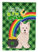 Load image into Gallery viewer, Westie West Highland White Terrier St. Patrick's Garden Flag – "Kiss Me I’m Irish" with Pot of Gold &amp; Rainbow
