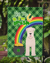 Load image into Gallery viewer, Soft Coated Wheaten Terrier St. Patrick's Garden Flag – "Kiss Me I’m Irish" with Pot of Gold &amp; Rainbow