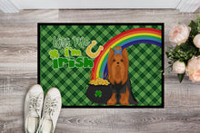 Load image into Gallery viewer, Black and Tan Full Coat Yorkshire Terrier St. Patrick's Day Doormat - 24x36 Decorative Floor Mat – Indoor/Outdoor Rug with Artistic Flair