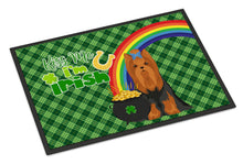 Load image into Gallery viewer, Black and Tan Full Coat Yorkshire Terrier St. Patrick's Day Doormat - 24x36 Decorative Floor Mat – Indoor/Outdoor Rug with Artistic Flair