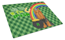 Load image into Gallery viewer, Black and Tan Full Coat Yorkshire Terrier St. Patrick's Day Glass Cutting Boards – Durable, Decorative Kitchen Art Large