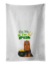 Load image into Gallery viewer, Black and Tan Full Coat Yorkshire Terrier St. Patrick's Day White Kitchen Towel Set of 2 Dish Towels