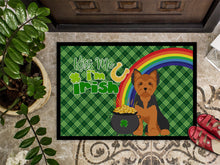 Load image into Gallery viewer, Black and Tan Puppy Cut Yorkshire Terrier St. Patrick's Day Doormat - 24x36 Decorative Floor Mat – Indoor/Outdoor Rug with Artistic Flair