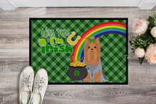 Load image into Gallery viewer, Blue and Tan Full Coat Yorkshire Terrier St. Patrick's Day Doormat - 24x36 Decorative Floor Mat – Indoor/Outdoor Rug with Artistic Flair