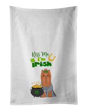 Load image into Gallery viewer, Blue and Tan Full Coat Yorkshire Terrier St. Patrick's Day White Kitchen Towel Set of 2 Dish Towels