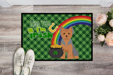 Load image into Gallery viewer, Blue and Tan Puppy Cut Yorkshire Terrier St. Patrick's Day Doormat - 24x36 Decorative Floor Mat – Indoor/Outdoor Rug with Artistic Flair