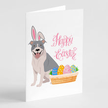 Load image into Gallery viewer, Blue and White Pit Bull Terrier Easter Greeting Cards -  Blank Note Cards – 8-Pack of Artist-Designed Cards with Envelopes