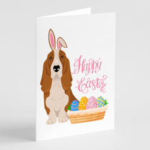Load image into Gallery viewer, Red and White Tricolor Basset Hound Easter Greeting Cards -  Blank Note Cards – 8-Pack of Artist-Designed Cards with Envelopes
