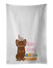 Load image into Gallery viewer, Longhaired Chocolate and Tan Chihuahua Easter White Kitchen Towel Set of 2 Dish Towels