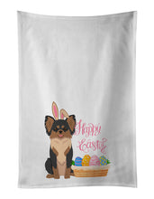 Load image into Gallery viewer, Longhaired Black and Tan Chihuahua Easter White Kitchen Towel Set of 2 Dish Towels