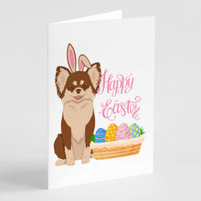 Load image into Gallery viewer, Longhaired Chocolate and White Chihuahua Easter Greeting Cards -  Blank Note Cards – 8-Pack of Artist-Designed Cards with Envelopes