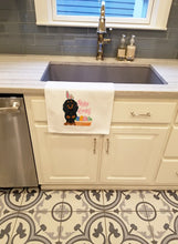 Load image into Gallery viewer, Longhair Black and Tan Dachshund Easter White Kitchen Towel Set of 2 Dish Towels