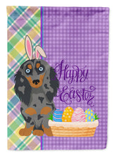 Load image into Gallery viewer, Longhair Blue and Tan Dapple Dachshund Easter Garden Flag – Decorative Outdoor Yard Flag