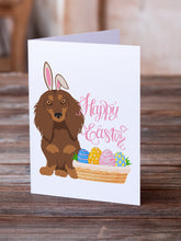 Load image into Gallery viewer, Longhair Chocolate and Tan Dachshund Easter Greeting Cards -  Blank Note Cards – 8-Pack of Artist-Designed Cards with Envelopes