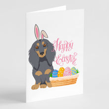 Load image into Gallery viewer, Longhair Blue and Tan Dachshund Easter Greeting Cards -  Blank Note Cards – 8-Pack of Artist-Designed Cards with Envelopes