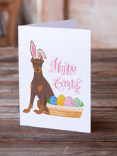 Load image into Gallery viewer, Red and Tan Doberman Pinscher Easter Greeting Cards -  Blank Note Cards – 8-Pack of Artist-Designed Cards with Envelopes