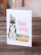 Load image into Gallery viewer, Black Siberian Husky Easter Greeting Cards -  Blank Note Cards – 8-Pack of Artist-Designed Cards with Envelopes