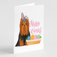 Load image into Gallery viewer, Black and Tan Full Coat Yorkshire Terrier Easter Greeting Cards -  Blank Note Cards – 8-Pack of Artist-Designed Cards with Envelopes