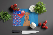 Load image into Gallery viewer, Grizzle and Tan Airedale Terrier USA American Glass Cutting Boards – Durable, Decorative Kitchen Art Large