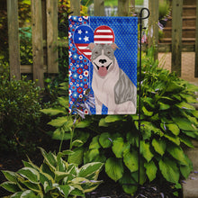 Load image into Gallery viewer, Blue Brindle Pit Bull Terrier Patriotic Heart Garden Flag – Red, White &amp; Blue Dog Decor with Star Background