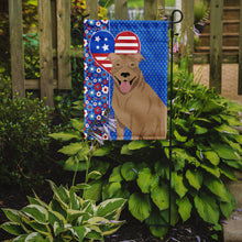 Load image into Gallery viewer, Fawn Pit Bull Terrier Patriotic Heart Garden Flag – Red, White &amp; Blue Dog Decor with Star Background