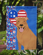 Load image into Gallery viewer, Red Pit Bull Terrier Patriotic Heart Garden Flag – Red, White &amp; Blue Dog Decor with Star Background