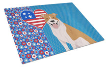 Load image into Gallery viewer, Red and White Pit Bull Terrier USA American Glass Cutting Boards – Durable, Decorative Kitchen Art Large