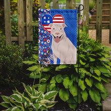 Load image into Gallery viewer, White Pit Bull Terrier Patriotic Heart Garden Flag – Red, White &amp; Blue Dog Decor with Star Background