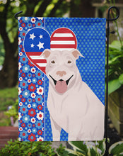 Load image into Gallery viewer, White Pit Bull Terrier Patriotic Heart Garden Flag – Red, White &amp; Blue Dog Decor with Star Background