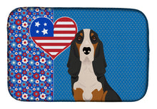 Load image into Gallery viewer, Black Tricolor Basset Hound USA American Dish Drying Mat – Absorbent, Artistic Kitchen Essentials