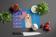 Load image into Gallery viewer, Lemon and White Tricolor Basset Hound USA American Glass Cutting Boards – Durable, Decorative Kitchen Art Large