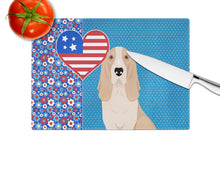 Load image into Gallery viewer, Lemon and White Tricolor Basset Hound USA American Glass Cutting Boards – Durable, Decorative Kitchen Art Large