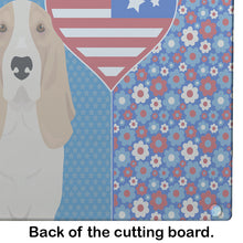 Load image into Gallery viewer, Lemon and White Tricolor Basset Hound USA American Glass Cutting Boards – Durable, Decorative Kitchen Art Large